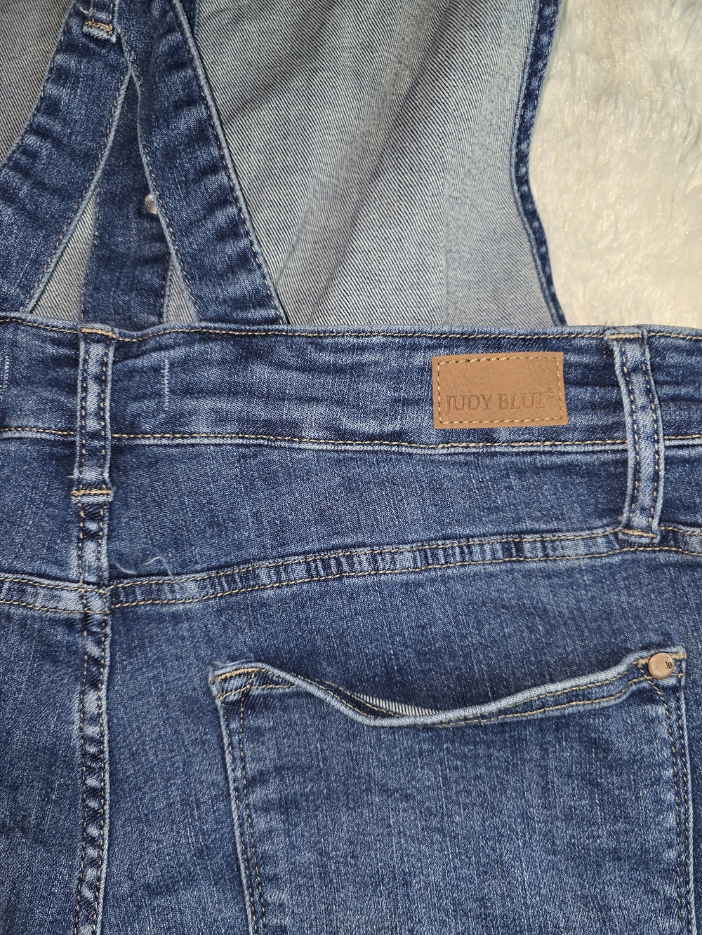 Plus Size Button-Front Denim Overalls - Blue - Picture 13 of 14